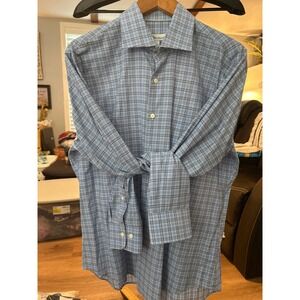 Peter Millar‎ Mens L Blue Plaid Button Down Long Sleeve Dress Shirt